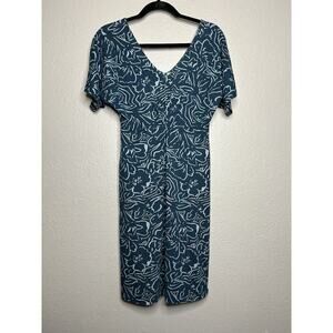 Pact Women’s Organic Cotton Short Sleeve Twist Front Dress Blue Floral Size XS